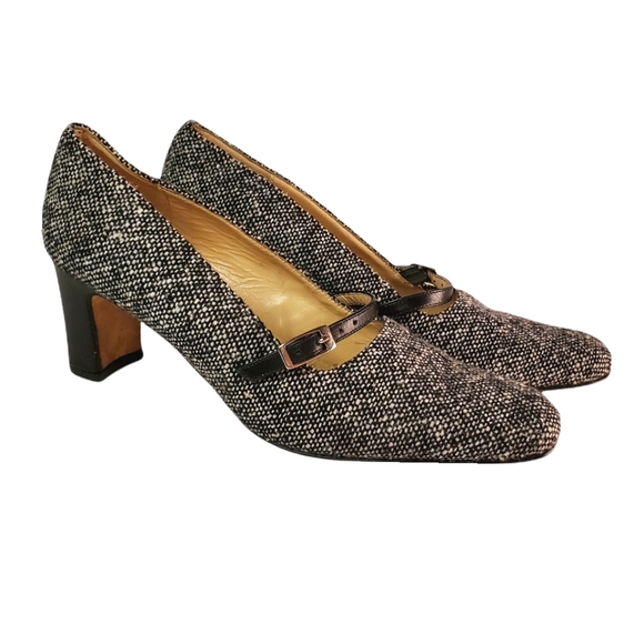 Talbots Shoes - Tweed Vintage Talbots Office Heels with Buckled Leather Band